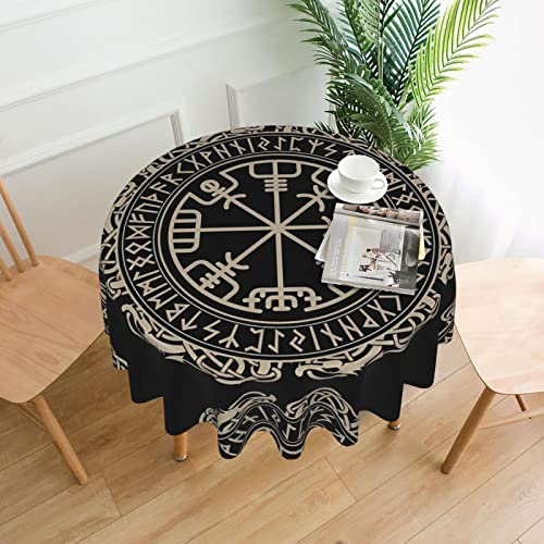 AEKGOHP Runde dekorative Tischdecke, magisches Design, nordische Runen, Kompassdrucke, wasserdicht, waschbar und wiederverwendbar, für Essen, Kaffee, Picknick, Hochzeit, Party, 152,4 cm