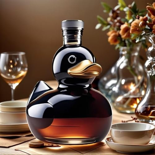 Whiskey Decanter - Whiskey Bottle, Funny Whiskeys Duck Bottle – Glass Alcohol Dispenser | Hilarious Creativity Animal Flask for Scotch, Vodka, Tequila – Gift for Men(A)
