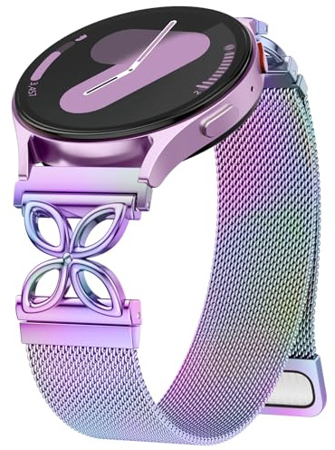 Upeak Metal Straps Compatible with Samsung Galaxy Watch 7 6 5 4 Strap | 20mm Mesh Loop Magnetic Band with Flower for Galaxy Watch 4 6 Classic/5 Pro/3 41mm/FE/Active 2, Elegant Women, Colorful