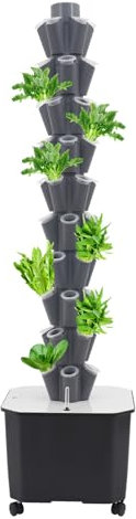 DOPBENT Hydroponic Tower, 10 Tier 50 Holes Hydroponik Turm Kit, Home Smart Gemüseanbauer, Garden Hydroponic Growing System für Kräuter, Obst und Gemüse (Grau)