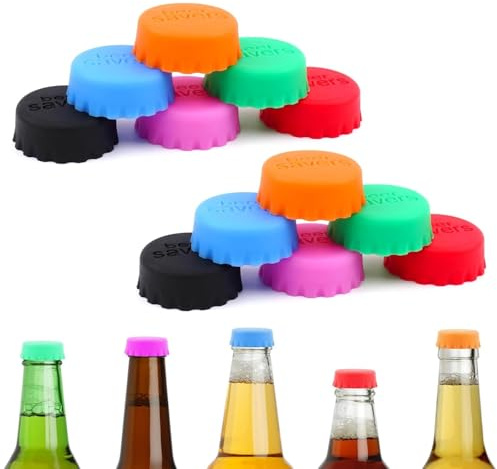 Wine Bottle Stoppers, 12Pcs Silicone Colored Bottle Caps, Round Bottle Tops, Reusable Bottle Emptying Cap for Champagne Bottle, Beer Bottle