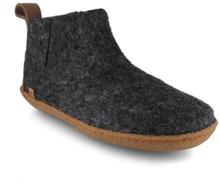 WoolFit Yeti Hausschuhe Damen & Herren – Handgefilzte Filzboots aus 100% Wolle mit Fußbett & rutschhemmender Gummisohle, Graphit, Gr. 45