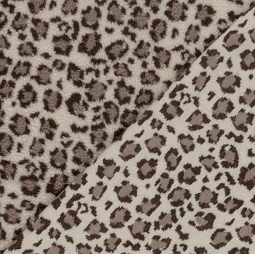 Teddystoff bedruckt Leopard - Tierfellimitat Stoff Meterware - Plüschstoff Leo grau, Fellimitat Fleecestoff beige *Ab 50cm, Farbe: 002 Leo creme-beige