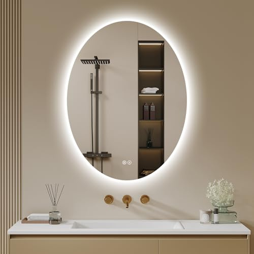 Archaluxe Badspiegel-mit-Beleuchtung- LED Badezimmerspiegel Badezimmer Spiegel mit Beleuchtung, Touch-Schalter, Dimmbar, 3 Lichtfarben - Wandspiegel Led Spiegel Bad - Oval 60x80cm