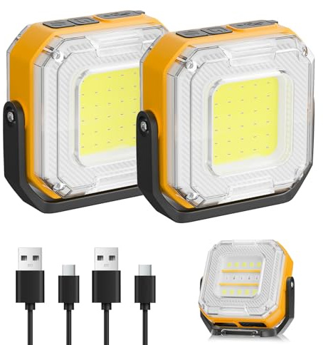 GlobaLink Werkstattlampe 2 Stück COB LED doppelseitig | Wiederaufladbar, mit rotem Notlicht und drehbarem Magnetfuß, für Autoreparatur, Werkstatt und Camping