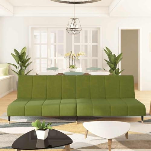 Mokuyary Schlafsofa 2-Sitzer Hellgrün Samt, Bettcouch mit Schlaffunktion Multifunktionaler Sofa, Couch Gästebett für Wohnzimmer Schlafzimmer Wohnung Gästezimmer Büro