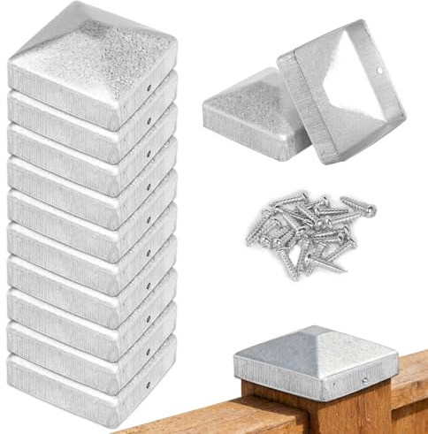 10 tapas para postes de 7 x 7 cm, tapas para postes de valla, con 20 tornillos, cubierta de postes galvanizados, tapa para postes de madera, pilares de terraza