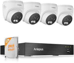 Anlapus 4K 8MP 8CH DVR Kit Caméra de Surveillance Extérieure Filaire | Détection IA des Personne Véhicule, 4pcs 8MP Caméra Dôme avec Fil, Vision Nocturne 24m Enregistrement Audio Accès à Distance