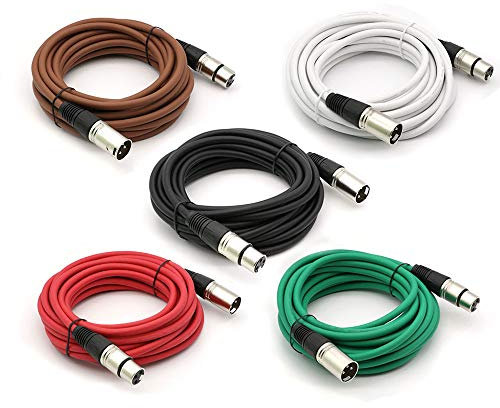 DREMAKE Professional Audio Mic Cable Cords - XLR 3 Pin Male to XLR 3 Pin Female Colored Cables - 20' Balanced Snake Cord - 5 Pack