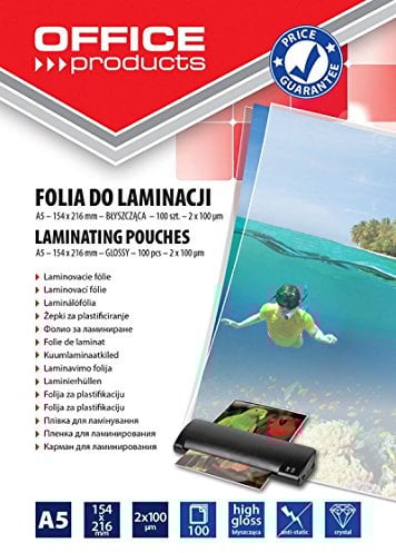 OFFICE PRODUCTS 20325225-90 Laminierfolie A5, 2 x 100 micron, glänzend, 100 Stück, transparent