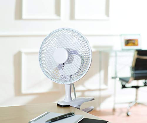 Daewoo 6-Inch Clip Table, Desk Fan for Home/Office, 15W Power and 2 Speed Settings with Easy-To-Use Key Switch- (White)