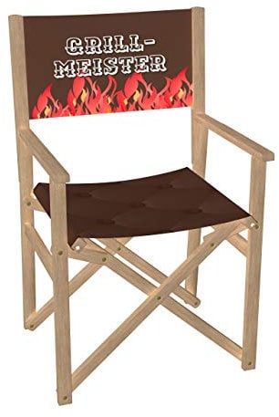 Vispronet Regiestuhl Grillmeister Outdoor Klappstuhl ✓ Buchenholz ✓ Rückenlehne & Sitzfläche mit Druck ✓ bis 110 kg