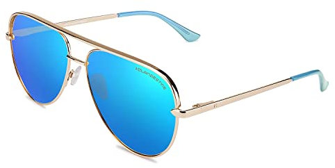 CLANDESTINE - Sonnenbrille Panorama 0 Gold Light Blue by Pablo Ibáñez - Blaue HD Nylon Gläser und Edelstahlrahmen - Unisex Brillen - Mit Smart Vision Technology - Bessere Sicht und Geringere Blendung