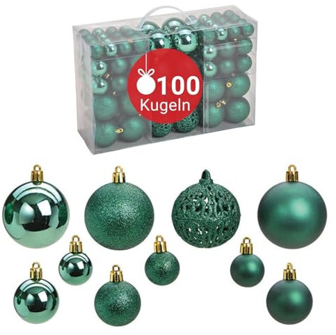 WOMA Christbaumkugeln Set Grün & 22 weiteren Farben - 50er & 100er Weihnachtskugeln Set - Weihnachtskugeln Kunststoff - Weihnachtsbaum Deko & Christbaumschmuck