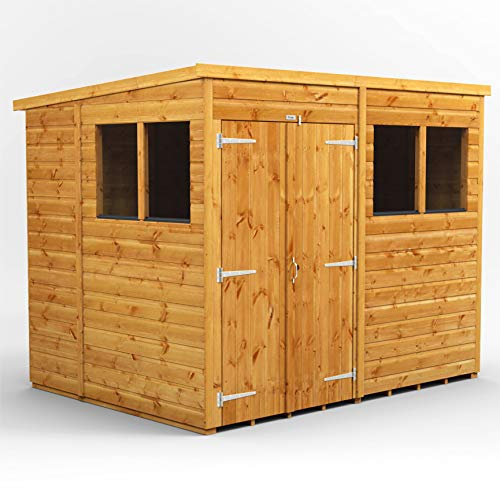 POWER High Grade Premium Pent Garden Wooden Shed with Double Door, PVC Window sills, Door & Window Flexibility, made from 12mm Extra Thick Timber & Toughened Glass