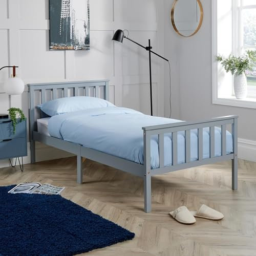 Home Source Florida Solid Wood Shaker Style Bed Frame, White, 3ft Single Bed