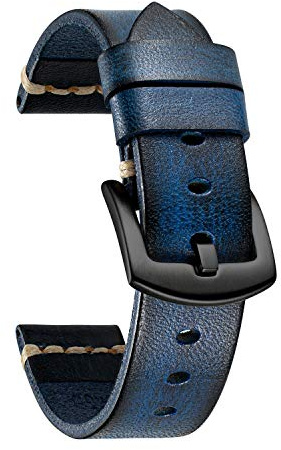 BINLUN Leder Uhrenarmbänder Damen Herren Handgefertigtes Gemüse gegerbtes Leder Uhrenarmband Schwarz Rot Braun Grün Retro Ersatz Uhrenarmbänder 18mm 20mm 22mm 24mm 26mm Armband mit rostfreier Schnalle