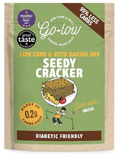 GO-LOW Keto Seedy Cracker Mix 0.2g Carbs, Low-carb & Diabetic-Friendly, High Fibre. Made with Almond Flour & Wholefood Ingredients, Gluten-Free, Vegan, Paleo & Anti-Inflammatory. No Additives