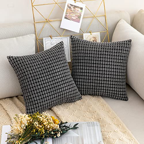 MIULEE 2er Set Kissenbezüge Kordsamt Dekokissen Kissenbezug Sofakissen Dekorativ Couchkissen Kissenhülle Bezug Weich für Wohnzimmer Schlafzimmer 14x14 Inch, 35x35 cm Grau