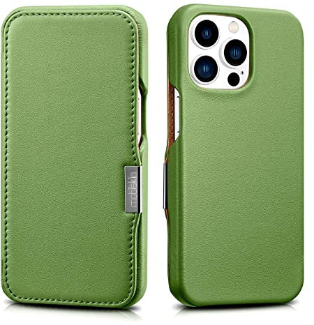 Mobiskin Hülle kompatibel mit Apple iPhone 13 PRO (6,1 Zoll), Handyhülle mit echtem Leder, Case, Schutzhülle, dünne Handy-Tasche, Slim Cover, Grün