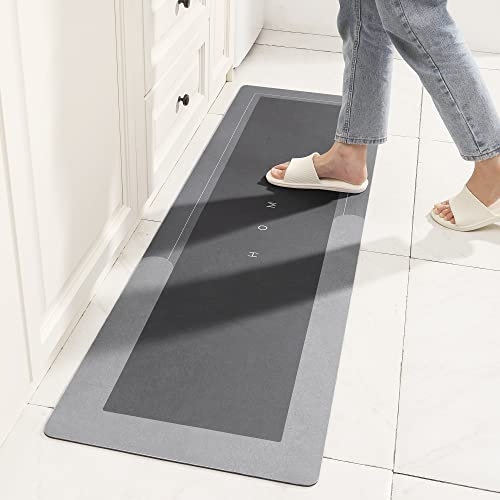 Super Absorbent Floor Mat, Large Size Quick-drying Bathroom Carpet, Simple Kitchen Door Mat, Machine Washable Large Living Room Carpet, Rubber Non-slip Bottom (45 x 150 cm, Rectangular Light Gray)