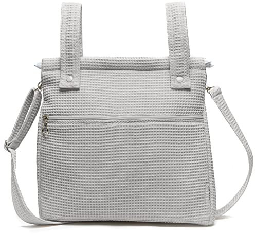 Nenel Einkaufstasche für Kinderwagen – Kinderwagentasche – Kinderwagen Organizer – Tasche Brotkasten – Waffle – Handmade (Grau)