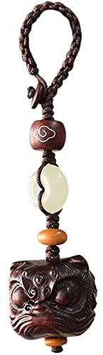 RAN-Keychain Chinesischer Löwe-Auto-Schlüsselanhänger, Retro-Sandelholz-Tanz-Löwe-Schlüsselring für Auto-Handtaschen-Charme-kreatives Geschenk (Color : Red, Size : 3.3 x 0.9 x 0.9 in)