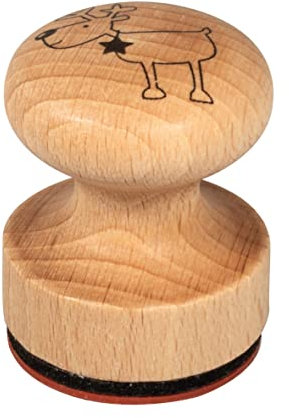 Rayher Stempel Holz „Rudolf der Große“, rund, 3 cm ø, Motivstempel Holz, Holzstempel, Weihnachtsstempel, Butterer Stempel, Rundstempel, 29228000