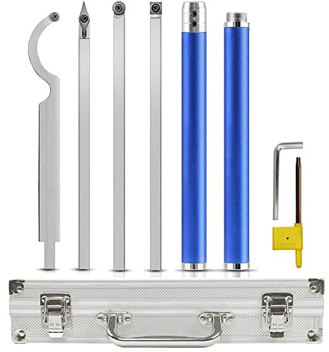 BAUSATZ 8 Stück Drehwerkzeuge für Schaber, Hartmetalldrehwerkzeuge, Metalldrehmaschine, Schneidwerkzeuge + 8 Stück extra austauschbare Klingen + 1 Paar Holzbearbeitungs-Lederhandschuhe