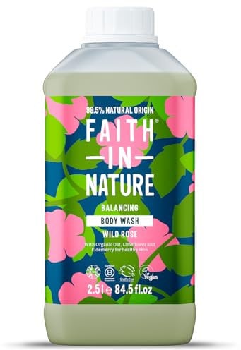 Faith In Nature Natural Wild Rose Body Wash, Balacing Shower Gel, Vegan & Cruelty Free, No SLS or Parabens, 2.5L Refill