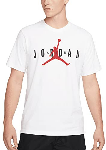 Nike Mens Short Sleeve T-Shirt Jordan Air Wordmark, White/Black/Gym Red, CK4212-103, L