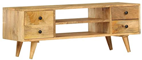 vidaXL Meuble TV Armoire Basse avec 4 Tiroirs Meuble Multimédia Armoire Stéréo Salle de Séjour Salon Maison 110x35x40 cm Bois de Manguier Massif