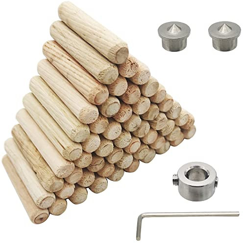 Tacos Madera, CESFONJER 55 pcs 8mm espigas de madera, 2 pcs Centro de Clavijas y 1 pcs Tope para Brocas, con llave hexagonal,para Muebles de Carpintería Carpintero Aficionado DIY