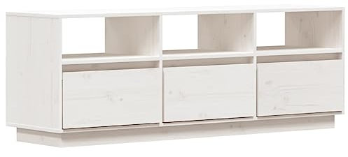 vidaXL TV Schrank Lowboard TV Möbel Tisch Board Sideboard Fernsehtisch Fernsehschrank HiFi-Schrank Weiß 140x37x50cm Massivholz Kiefer