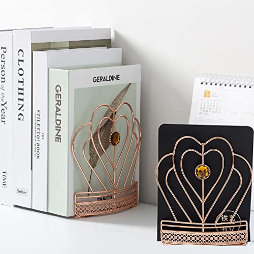 SIPLIV Serre-livres 3D de style minimaliste en forme de couronne de diamant - En métal - Réglable - Pour livres - Or rose