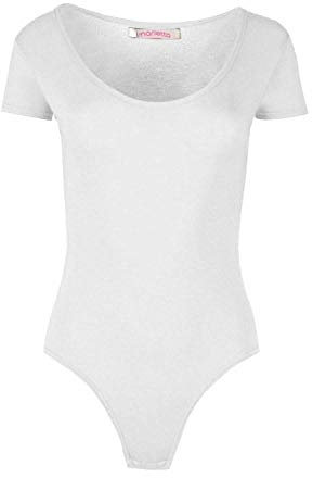 Colop WOMENS CAP SHORT SLEEVE PLAIN ROUND NECK STRETCH LEOTARD BODYSUIT UK 8-26 (White, 8-10)