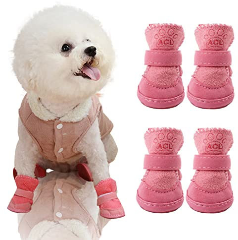 Taozoey Hundeschuhe Winter, pfotenschutz Hund, hundeschuhe kleine Hunde, Hunde Schuhe Outdoor Indoor, Plüsch Hundestiefel, rutschfeste, warme, für kleine Hunde und Katzen