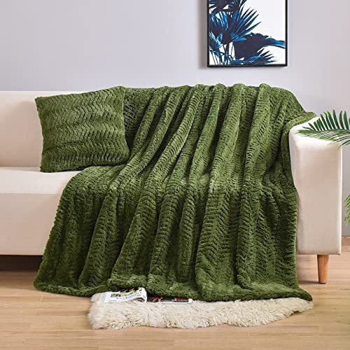 YUSOKI Luxuriöse Kunstfell-Überwurfdecke (ohne Kissen), 2 Schichten, 1,4 kg, für alle Altersgruppen, Heimdekoration, Olivgrün, 127 x 160 cm