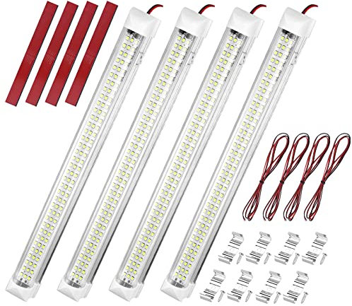 4 x 108 LED Innenbeleuchtung, 12V-80V LED Leiste mit 4 Verlängerungskabeln & ON/Off Schalter, Auto Innenleuchte LED Leselampe Leuchtstofflampe für Auto Wohnmobil Van Bus Caravan Boat Küche Bad