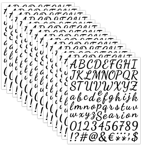 1176 Stück 14 Blätter Selbstklebende Buchstaben Aufkleber Schwarz Vinyl Klebebuchstaben Wetterfest Alphabet Aufkleber Selbstklebende Buchstaben Nummern Aufkleber für DIY Scrapbook Grußkarte