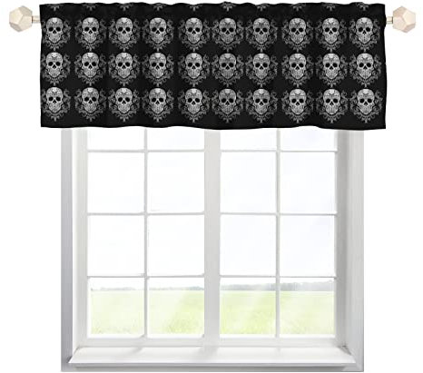 Totenkopf Scheibengardine Bistrogardine mit Stangendurchzug Kurzstore Gardine Modern Fensterschal für kleine Fenster Küche Wohnzimmer Landhaus Multicolor 137x45cm,1 Stück