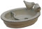 RiloStore Vogeltränke oval Vogelbad o235 Creme beige Vogelbecken Futterschale 2 Kammern Wasser Körner Keramik Wasserstelle Vogelfutterstelle 22x16x5cm