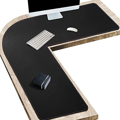 Vyaaa 130x130x40cm L-förmige Schreibtischmatte, schwarze Leder-Eck-Schreibtischmatte, große doppelseitige Gaming-Mauspads, rutschfeste Laptop-Schreibtischunterlage, Büro und Zuhause
