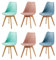EGGREE 6er Set Esszimmerstühle mit Massivholz Buche Bein SGS Geprüfter Skandinavisch Design Gepolsterter aus PU-Leder Küchenstuhl Essstühle, 2 Mintgrün + 2 Rauchrosa + 2 Hellblau