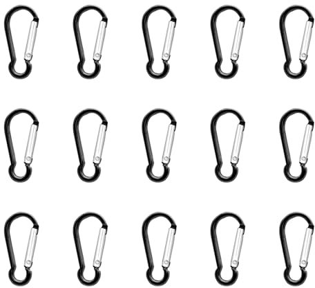 15 Stück Karabiner,Drahtdurchmesser 4mm Schwarz oder Silber Karabinerhaken Klein,Mini Karabiner, Robuste Alu-Karabiner,Für Camping, Wandern, Reisen Und Mehr