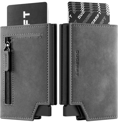 DUGRAFT Portefeuille à deux volets pour homme, fin en cuir avec fermeture éclair, fermeture éclair, magnétique, poche pour pièces de monnaie, blocage RFID, gris, Minimaliste