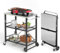 LUE BONA Foldable Outdoor Grill Cart with 2 Total Lock Casters, Stainless Steel Pizza Oven Stand, Rolling BBQ Table and 3 Shelf Folding Kitchen Island, Black