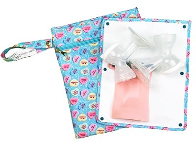 Sarah Wells Pumparoo Wet Dry Bag for Breast Pump Parts – Compact Organizer with Waterproof Pocket, Staging Mat & Fridge Hack – Machine Washable Pumping Accessory (Candy Conversation Hearts)