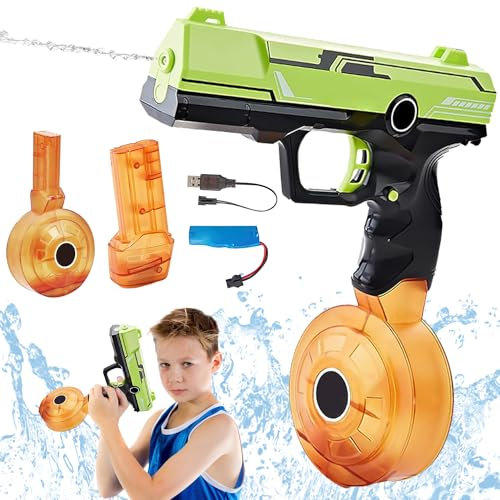 Pistola de Agua Automática, 450cc+58cc Pistola de Agua Eléctrica para Adultos y Niños, Pistola de Agua de Gran Capacidad, Pistola de Agua de Largo Alcance, para Piscina de Verano (Verde)