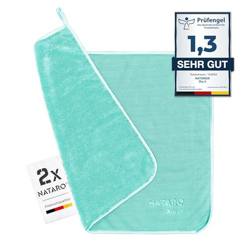 NATARO® Fast Dry it Lot de 2 chiffons de séchage de qualité supérieure pour cabine de douche, voiture, maison, camping - L'original - Chiffon en microfibre extra absorbant, non pelucheux, anti-rayures